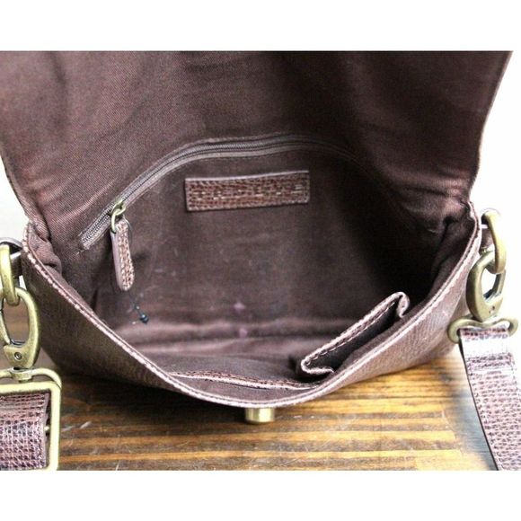 Trouve Textured Brown Genuine Leather Turn Lock Purse Crossbody Shoulder Bag - Picture 7 of 7